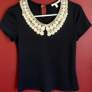 dELiA*s navy blue pearl collar short-sleeve blouse